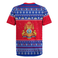 Cambodia Christmas Rugby Jersey with Buffalo Children Holiday Tree Snowflakes and Khmer Pattern Design - Wonder Print Shop