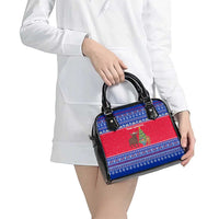 Cambodia Christmas Shoulder Handbag with Buffalo Children Holiday Tree Snowflakes and Khmer Pattern Design - Wonder Print Shop