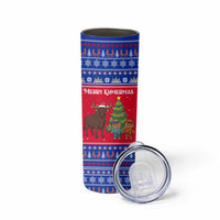 Cambodia Christmas Skinny Tumbler with Buffalo Children Holiday Tree Snowflakes and Khmer Pattern Design - Wonder Print Shop