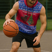 Cambodia Christmas Sleeveless Hoodie with Buffalo Children Holiday Tree Snowflakes and Khmer Pattern Design - Wonder Print Shop