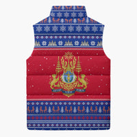 Cambodia Christmas Sleeveless Puffer Jacket with Buffalo Children Holiday Tree Snowflakes and Khmer Pattern Design - Wonder Print Shop