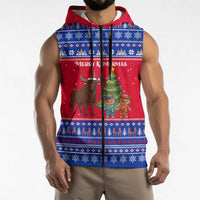 Cambodia Christmas Sleeveless Zip Hoodie with Buffalo Children Holiday Tree Snowflakes and Khmer Pattern Design - Wonder Print Shop