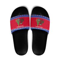 Cambodia Christmas Slide Sandals with Buffalo Children Holiday Tree Snowflakes and Khmer Pattern Design - Wonder Print Shop