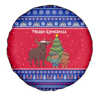 Cambodia Christmas Spare Tire Cover with Buffalo Children Holiday Tree Snowflakes and Khmer Pattern Design - Wonder Print Shop