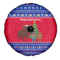 Cambodia Christmas Spare Tire Cover with Buffalo Children Holiday Tree Snowflakes and Khmer Pattern Design - Wonder Print Shop