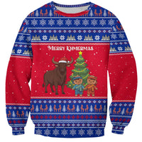Cambodia Christmas Sweatshirt with Buffalo Children Holiday Tree Snowflakes and Khmer Pattern Design - Wonder Print Shop