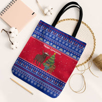 Cambodia Christmas Tote Bag with Buffalo Children Holiday Tree Snowflakes and Khmer Pattern Design - Wonder Print Shop