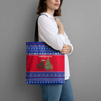 Cambodia Christmas Tote Bag with Buffalo Children Holiday Tree Snowflakes and Khmer Pattern Design - Wonder Print Shop