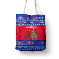 Cambodia Christmas Tote Bag with Buffalo Children Holiday Tree Snowflakes and Khmer Pattern Design - Wonder Print Shop