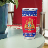 Cambodia Christmas Tumbler Cup with Buffalo Children Holiday Tree Snowflakes and Khmer Pattern Design - Wonder Print Shop