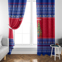 Cambodia Christmas Window Curtain with Buffalo Children Holiday Tree Snowflakes and Khmer Pattern Design - Wonder Print Shop
