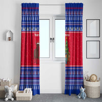 Cambodia Christmas Window Curtain with Buffalo Children Holiday Tree Snowflakes and Khmer Pattern Design - Wonder Print Shop