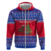 Cambodia Christmas Zip Hoodie with Buffalo Children Holiday Tree Snowflakes and Khmer Pattern Design - Wonder Print Shop