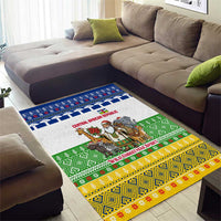 Central African Republic Christmas Area Rug with Santa and Safari Animals Baobab Trees Snowflakes and Tribal Pattern - Wonder Print Shop