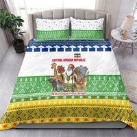 Central African Republic Christmas Bedding Set with Santa and Safari Animals Baobab Trees Snowflakes and Tribal Pattern - Wonder Print Shop