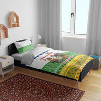 Central African Republic Christmas Bedding Set with Santa and Safari Animals Baobab Trees Snowflakes and Tribal Pattern - Wonder Print Shop