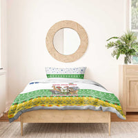 Central African Republic Christmas Bedding Set with Santa and Safari Animals Baobab Trees Snowflakes and Tribal Pattern - Wonder Print Shop