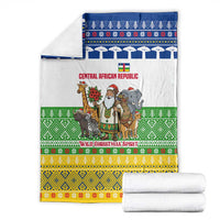 Central African Republic Christmas Blanket with Santa and Safari Animals Baobab Trees Snowflakes and Tribal Pattern - Wonder Print Shop