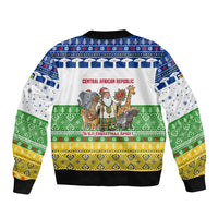 Central African Republic Christmas Bomber Jacket with Santa and Safari Animals Baobab Trees Snowflakes and Tribal Pattern - Wonder Print Shop