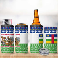 Central African Republic Christmas 4 in 1 Can Cooler Tumbler with Santa and Safari Animals Baobab Trees Snowflakes and Tribal Pattern - Wonder Print Shop