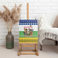 Central African Republic Christmas Canvas Wall Art with Santa and Safari Animals Baobab Trees Snowflakes and Tribal Pattern - Wonder Print Shop