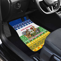 Central African Republic Christmas Car Mats with Santa and Safari Animals Baobab Trees Snowflakes and Tribal Pattern - Wonder Print Shop