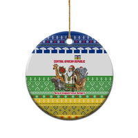 Central African Republic Christmas Ceramic Ornament with Santa and Safari Animals Baobab Trees Snowflakes and Tribal Pattern - Wonder Print Shop