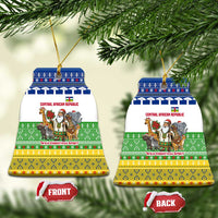 Central African Republic Christmas Ceramic Ornament with Santa and Safari Animals Baobab Trees Snowflakes and Tribal Pattern - Wonder Print Shop