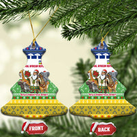 Central African Republic Christmas Ceramic Ornament with Santa and Safari Animals Baobab Trees Snowflakes and Tribal Pattern - Wonder Print Shop