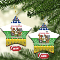 Central African Republic Christmas Ceramic Ornament with Santa and Safari Animals Baobab Trees Snowflakes and Tribal Pattern - Wonder Print Shop