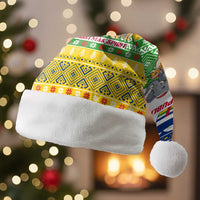 Central African Republic Christmas Santa Hat with Santa and Safari Animals Baobab Trees Snowflakes and Tribal Pattern - Wonder Print Shop