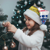 Central African Republic Christmas Santa Hat with Santa and Safari Animals Baobab Trees Snowflakes and Tribal Pattern - Wonder Print Shop