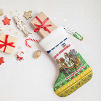 Central African Republic Christmas Stocking with Santa and Safari Animals Baobab Trees Snowflakes and Tribal Pattern - Wonder Print Shop