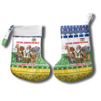 Central African Republic Christmas Stocking with Santa and Safari Animals Baobab Trees Snowflakes and Tribal Pattern - Wonder Print Shop