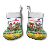 Central African Republic Christmas Stocking with Santa and Safari Animals Baobab Trees Snowflakes and Tribal Pattern - Wonder Print Shop