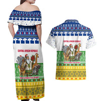 Central African Republic Christmas Couples Matching Off Shoulder Maxi Dress and Hawaiian Shirt with Santa and Safari Animals Baobab Trees Snowflakes and Tribal Pattern - Wonder Print Shop