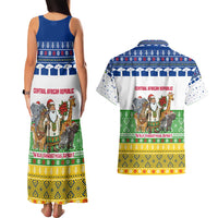 Central African Republic Christmas Couples Matching Tank Maxi Dress and Hawaiian Shirt with Santa and Safari Animals Baobab Trees Snowflakes and Tribal Pattern - Wonder Print Shop