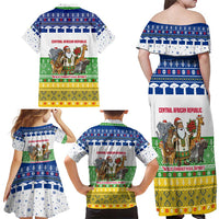 Central African Republic Christmas Family Matching Off Shoulder Maxi Dress and Hawaiian Shirt with Santa and Safari Animals Baobab Trees Snowflakes and Tribal Pattern - Wonder Print Shop