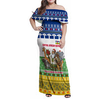 Central African Republic Christmas Family Matching Off Shoulder Maxi Dress and Hawaiian Shirt with Santa and Safari Animals Baobab Trees Snowflakes and Tribal Pattern - Wonder Print Shop
