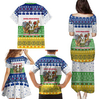 Central African Republic Christmas Family Matching Puletasi and Hawaiian Shirt with Santa and Safari Animals Baobab Trees Snowflakes and Tribal Pattern - Wonder Print Shop