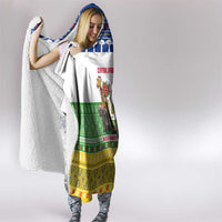 Central African Republic Christmas Hooded Blanket with Santa and Safari Animals Baobab Trees Snowflakes and Tribal Pattern - Wonder Print Shop