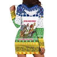 Central African Republic Christmas Hoodie Dress with Santa and Safari Animals Baobab Trees Snowflakes and Tribal Pattern - Wonder Print Shop