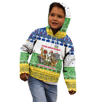 Central African Republic Christmas Kid Hoodie with Santa and Safari Animals Baobab Trees Snowflakes and Tribal Pattern - Wonder Print Shop