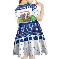 Central African Republic Christmas Kid Short Sleeve Dress with Santa and Safari Animals Baobab Trees Snowflakes and Tribal Pattern - Wonder Print Shop