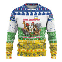 Central African Republic Christmas Ugly Christmas Sweater with Santa and Safari Animals Baobab Trees Snowflakes and Tribal Pattern - Wonder Print Shop