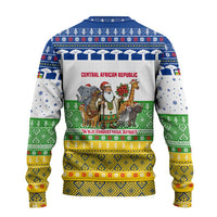 Central African Republic Christmas Ugly Christmas Sweater with Santa and Safari Animals Baobab Trees Snowflakes and Tribal Pattern - Wonder Print Shop