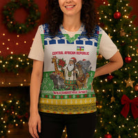 Central African Republic Christmas Knitted V-Neck Vest with Santa and Safari Animals Baobab Trees Snowflakes and Tribal Pattern - Wonder Print Shop