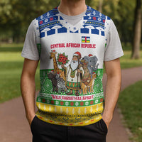 Central African Republic Christmas Knitted V-Neck Vest with Santa and Safari Animals Baobab Trees Snowflakes and Tribal Pattern - Wonder Print Shop