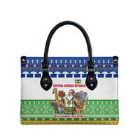 Central African Republic Christmas Leather Bag with Santa and Safari Animals Baobab Trees Snowflakes and Tribal Pattern - Wonder Print Shop
