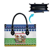 Central African Republic Christmas Leather Bag with Santa and Safari Animals Baobab Trees Snowflakes and Tribal Pattern - Wonder Print Shop